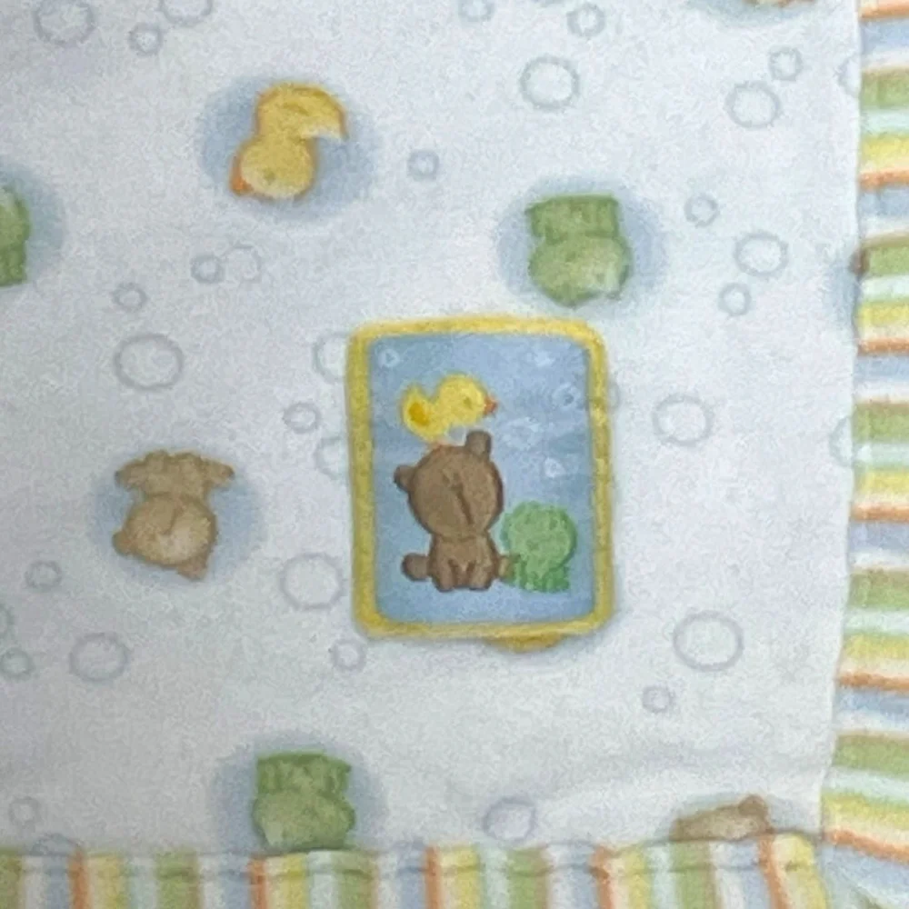 Vintage Carters Bear Duck Frog Bubbles Baby Blanket Yellow Blue Green Reversible